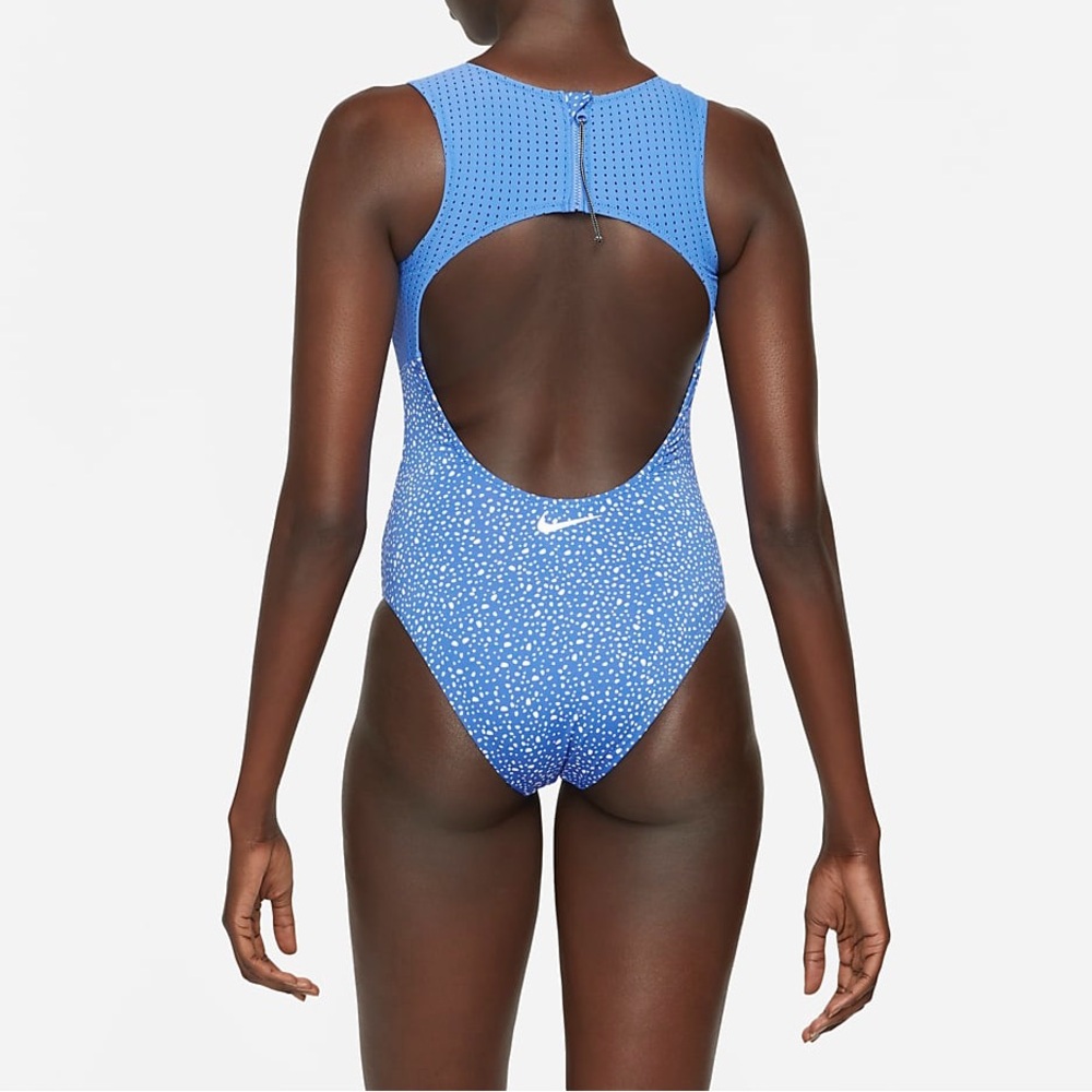 Nike Swim Water Dots Keyhole Back Blue One Piece Swimsuit NWT Women’s Small